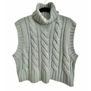 H&M Divided Sweater Vest Womens Large Baby Blue Cropped Cable Knit Fisherman